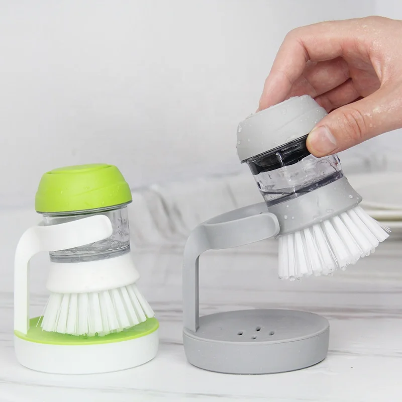 Kitchen Cleaning Soap Dispensing With Drip Tray Dish Brush With Soap  Dispenser Palm Brush With Storage Holder