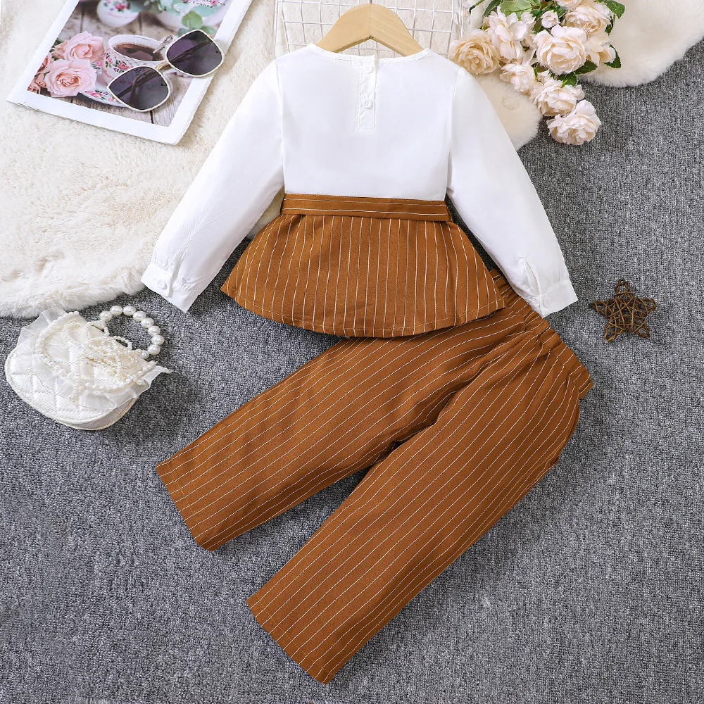 Детская одежда, комплект в полоску, рубашка с оборками и штаны комплекты одежды для девочек, осеннее платье в стиле пэчворк одежда для подростков; Одежда для девочек; Комплекты