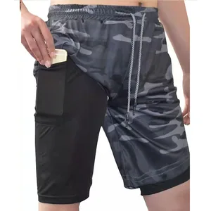 American Leisure Double-Layer Quick Dry Water Resistant ACTIVE STRETCH Solid Color Gym Fitness Shorts for Running Basketball