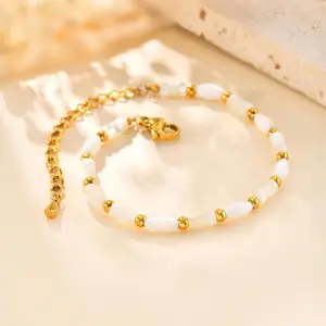 Fashion Jewelry 18k Gold Plated Stainless Steel Women Beads Bracelets White Shell Beaded Bracelet