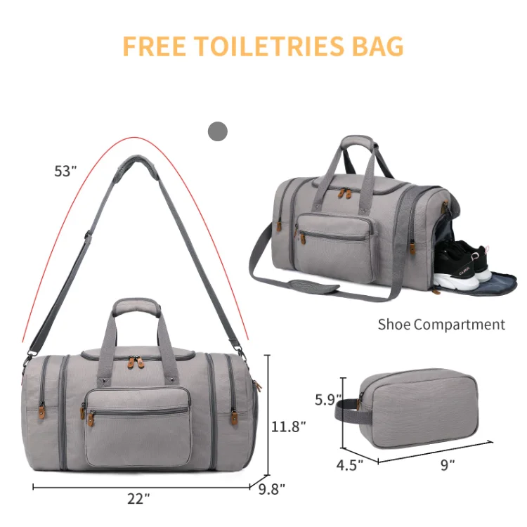 Evercredit Women Large Capacity Weekend Short Travel Bag Stripe Canvas Luggage Sport Gym Travel Duffle Bag With Shoe Compartment