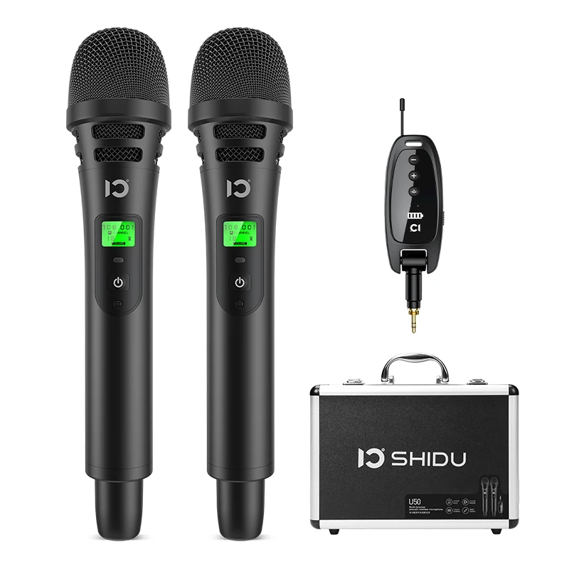 SHIDU U50 Double Wireless UHF Wireless  Handheld Microphone  with Rechargeable  Receiver Apply to Any MIC Input Audio Device