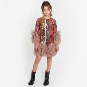 Fashion High Quality Kids Dress 2026 Fall Long Sleeve Full Sequin Dress for Cool Girl