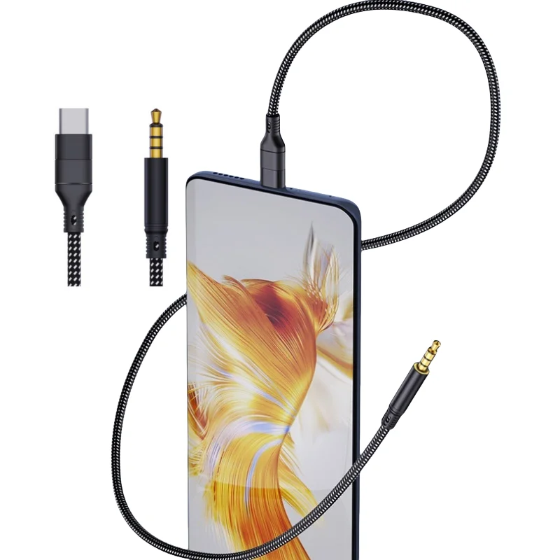 1.2m DAC Type C Audio Cable PVC Braid USB Type-C Male 3.5mm Jack TRRS Car AUX Adapter for iPhone 15 iPad Compatible Speaker