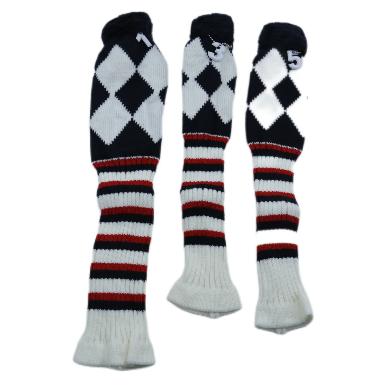 3 Pieces/Set Golf Rhombus Pattern Knitted Driver Fairway Wood Hybrid 1 3 5 Wood Golf Knit Headcover