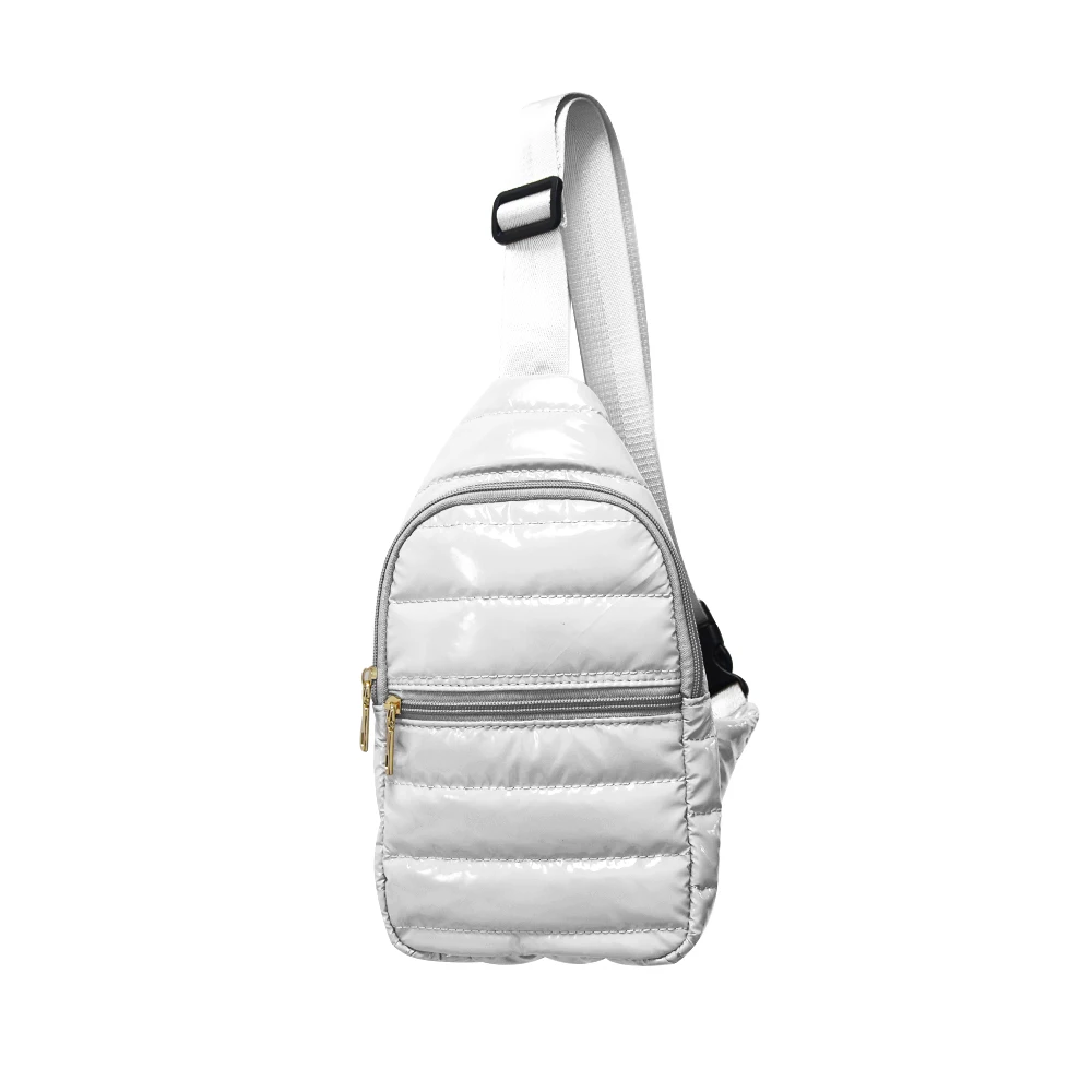 Puffer Crossbody Backpack in Silver