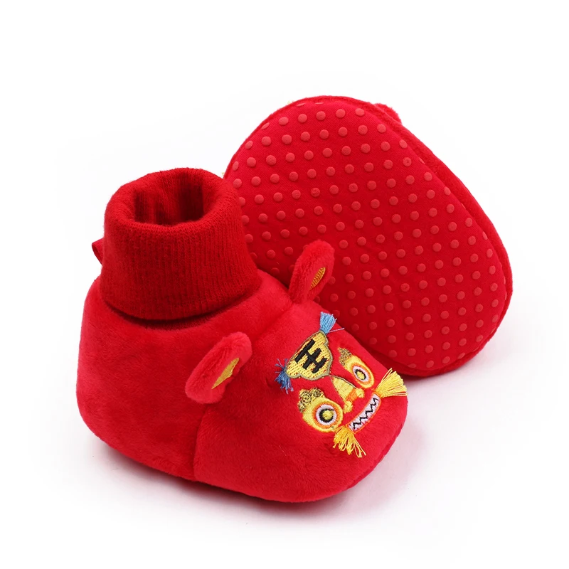 New Year Festive Red Tiger-head Shoes Soft-soled Baby Walking Shoes Winter Anti-drop Baby Floor Socks and Shoes details