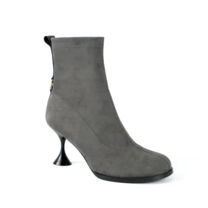 Women's Gray Suede Ankle Boots - Zipper Detail Stiletto Heel Slim-Fit Casual Dress Footwear 2026 Autumn