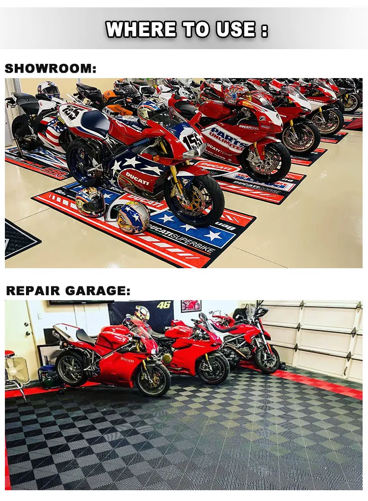 Personalized Garage Floor Mat Custom Drag Race Logo Rubber Backing Ruber Pit Mat for Motorcycles factory