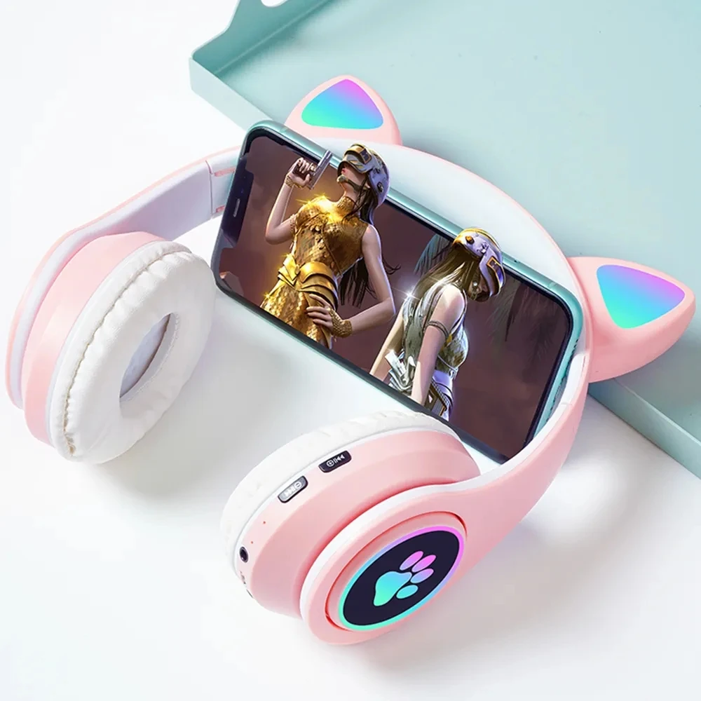 B39 Cute Mic Flash Light LED Stereo Gaming Blue Tooth Headset Music Kids  Girl Wireless Cat Ear Headphones for Kids, image size:1000x1000