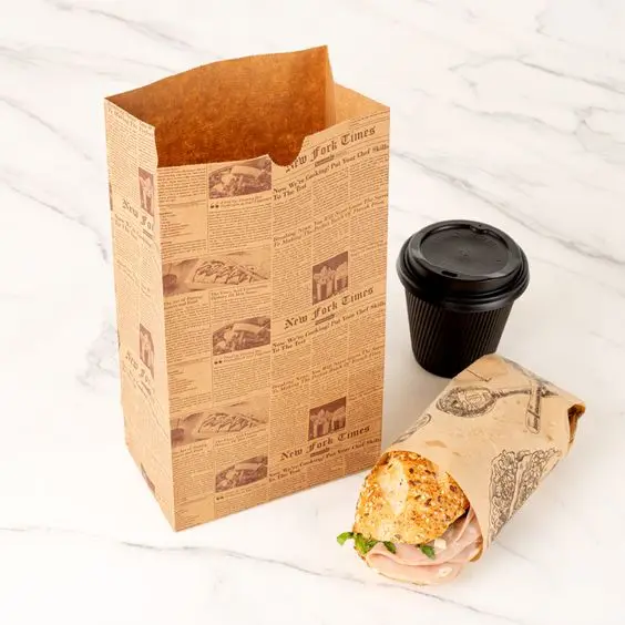 Cheap Price Take Out Restaurant Fast Food Brown Kraft Paper Bags  Boutique Donut Snack Packaging Bags Delivery Custom Printed manufacture