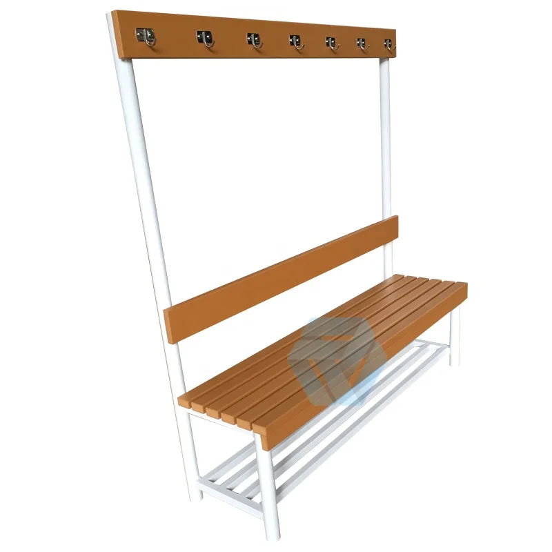 Multifunction HDPE Slats Indoor Sports Gym Bench with Clothes Hanger Long Waiting Room Swimming Yoga Bath for Outdoor Park Use