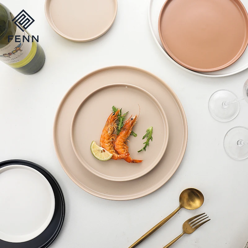 European Ceramic Colorful Glaze Matte Flat Plates Nordic Wedding