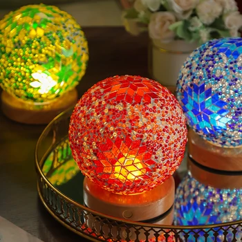 Rechargeable Touch Table Lamp Home Decor Room Lamp Cute Light Creative Mosaic Night Light Moroccan Style