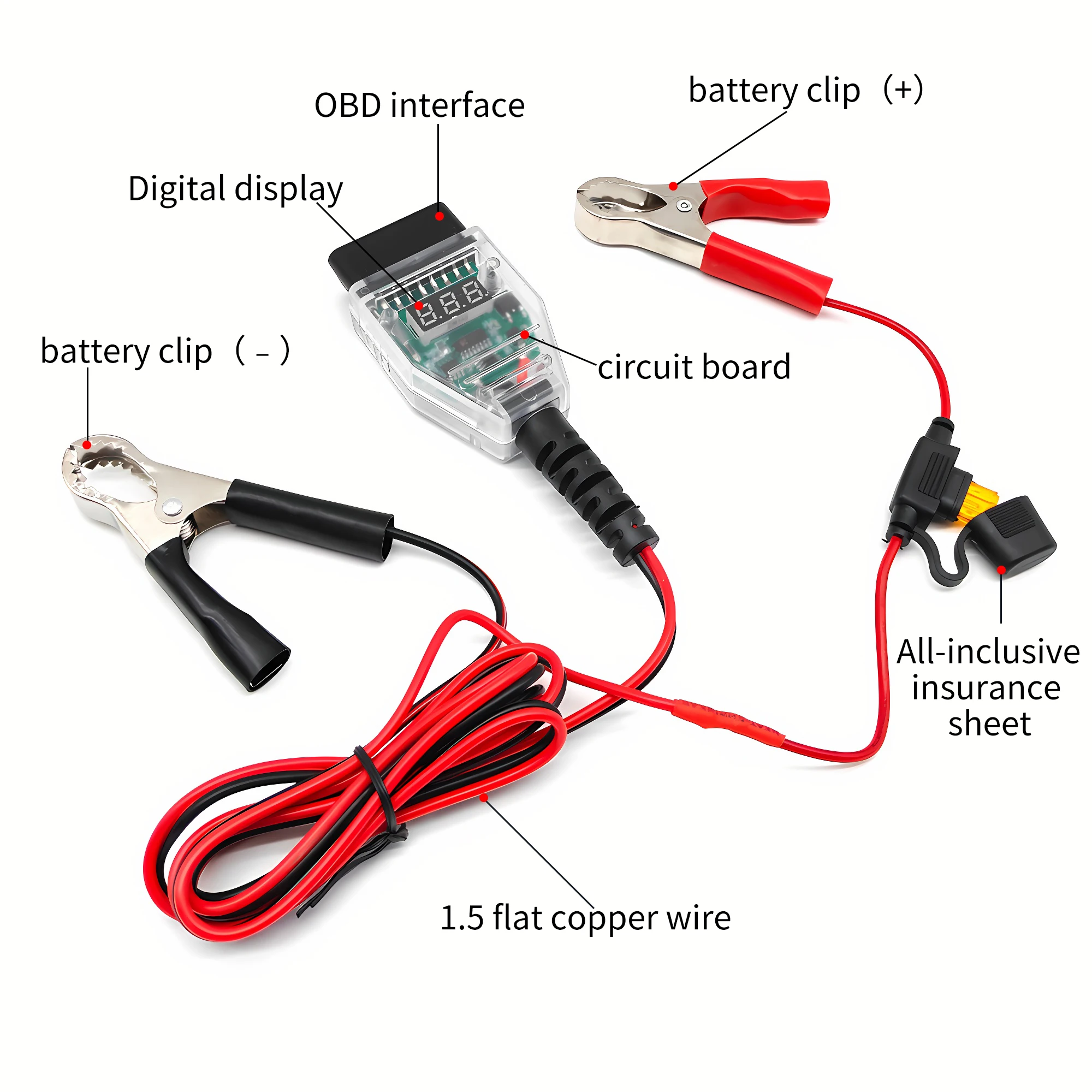 Outil Détection Fuite Batterie Voiture OBD – Mémoire Tension Numérique Avec 2 Pinces – Évite Perte Données