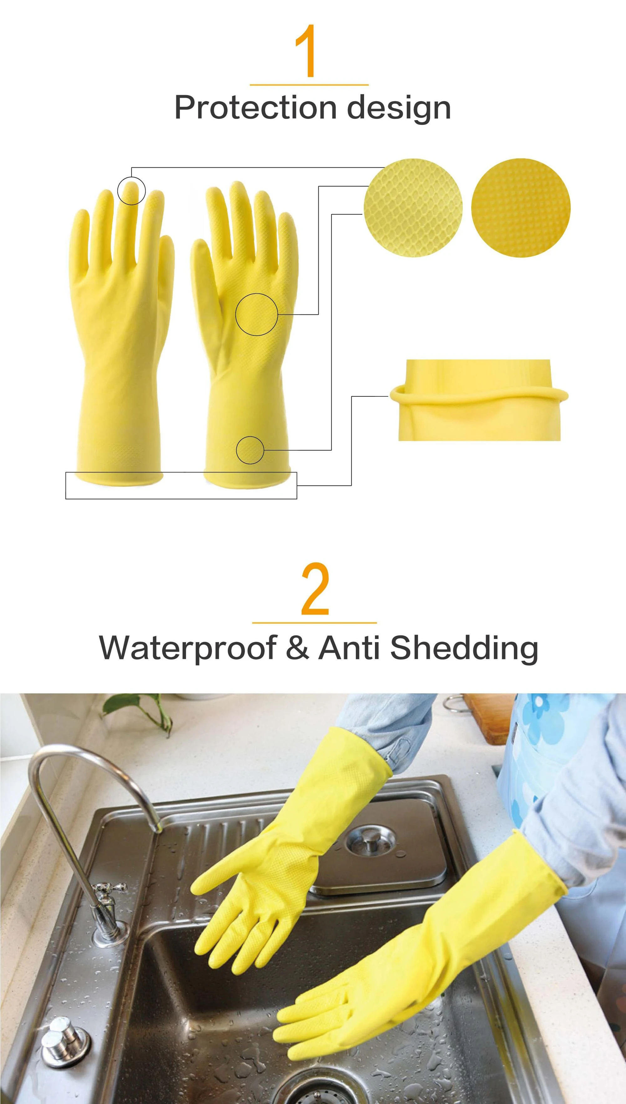 Rubber Latex Housekeeping Gloves Natural With Textured Palm Surface ...