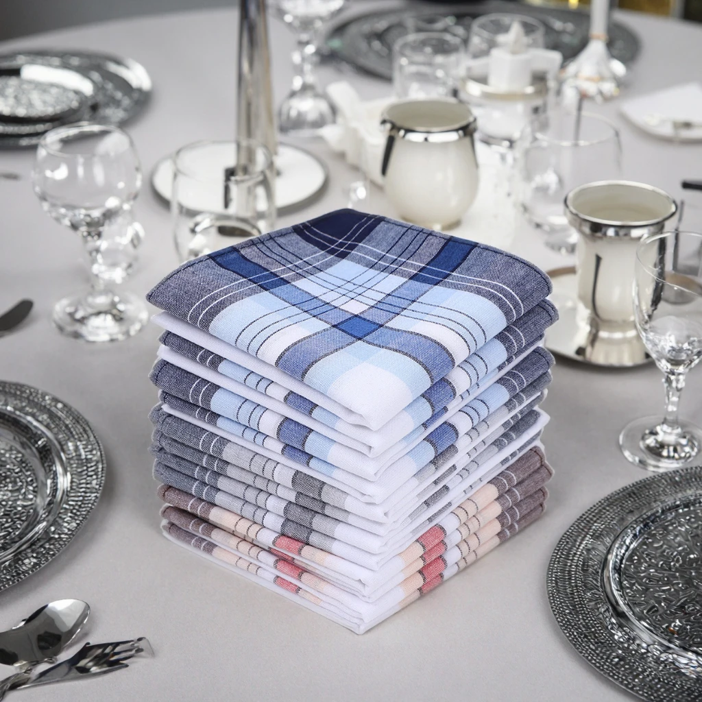 Bulk Wholesale 100% Cotton Men's Handkerchiefs 40*40cm Vintage Yarn Dyed  Pocket Squares with Stripes for Suits