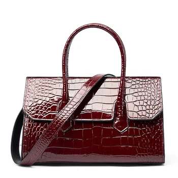 New 2024 Luxury Genuine Leather Women's Bag Large Capacity High Quality Shiny Cowhide Crocodile Pattern Women's Bag
