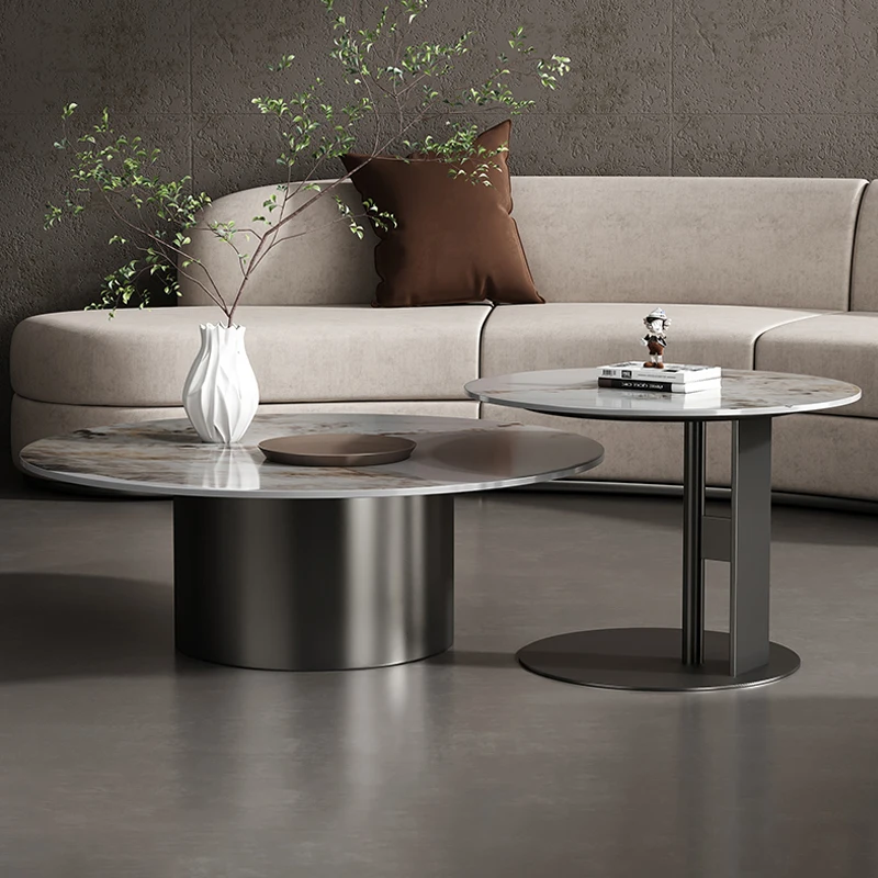 Factory Outlet 2 Pieces Nesting Center Table Round Marble Top Gold  Leg Tea Table 2 in 1 Coffee Table Set