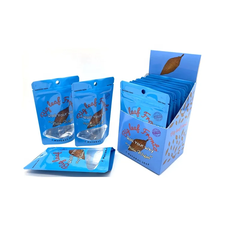 Cheap Customized Vertical Plastic Fronto Leaf Wrapper Zipper Pouch Crushed Grabba Package Coated Paper Carton