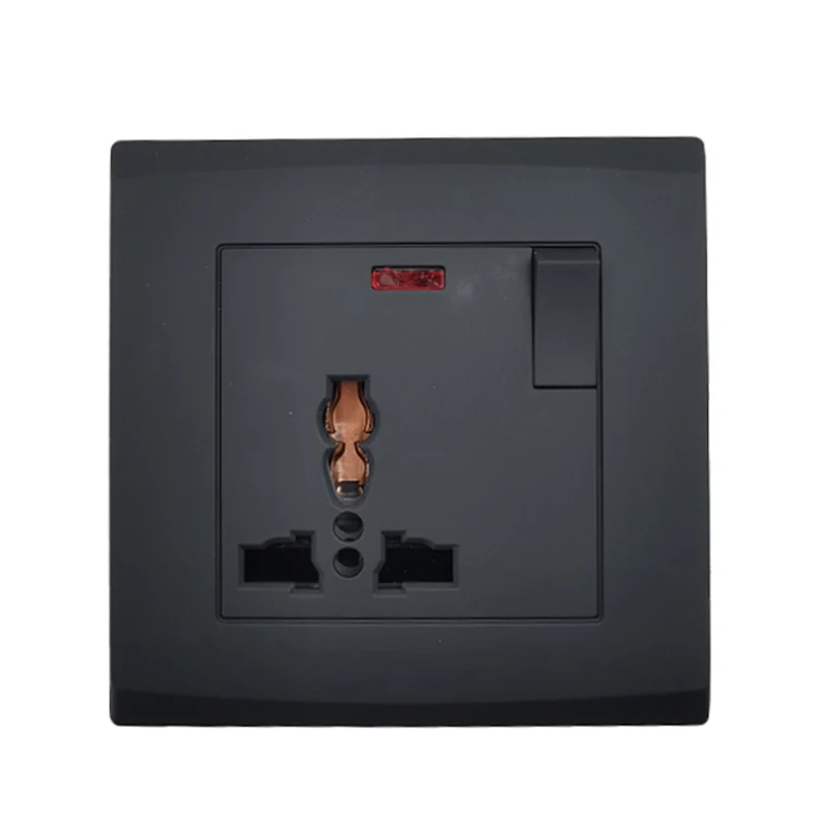 Home Decoration 3 Pin 13A Black British Standard 250V Power Home Electrical Wall Socket Switch With Indicator