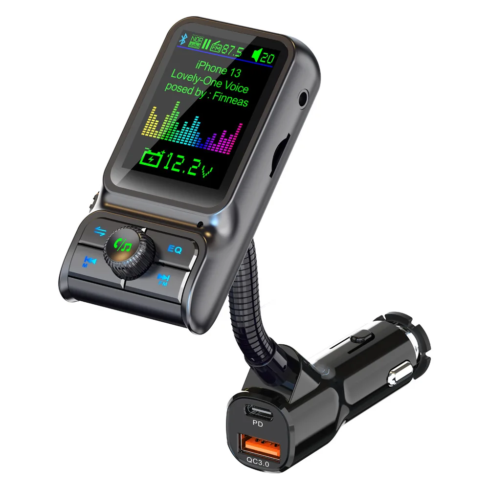 Автомобильный Bluetooth-плеер с поддержкой QC3.0 и PD функцией быстрой зарядки цветным экраном 1 77 дюйма регулировка звука