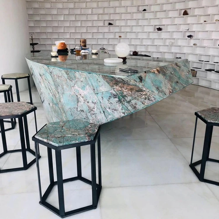 Luxury Natural Green Quartzite Side Table Modern Green Stone Decorative Coffee Table