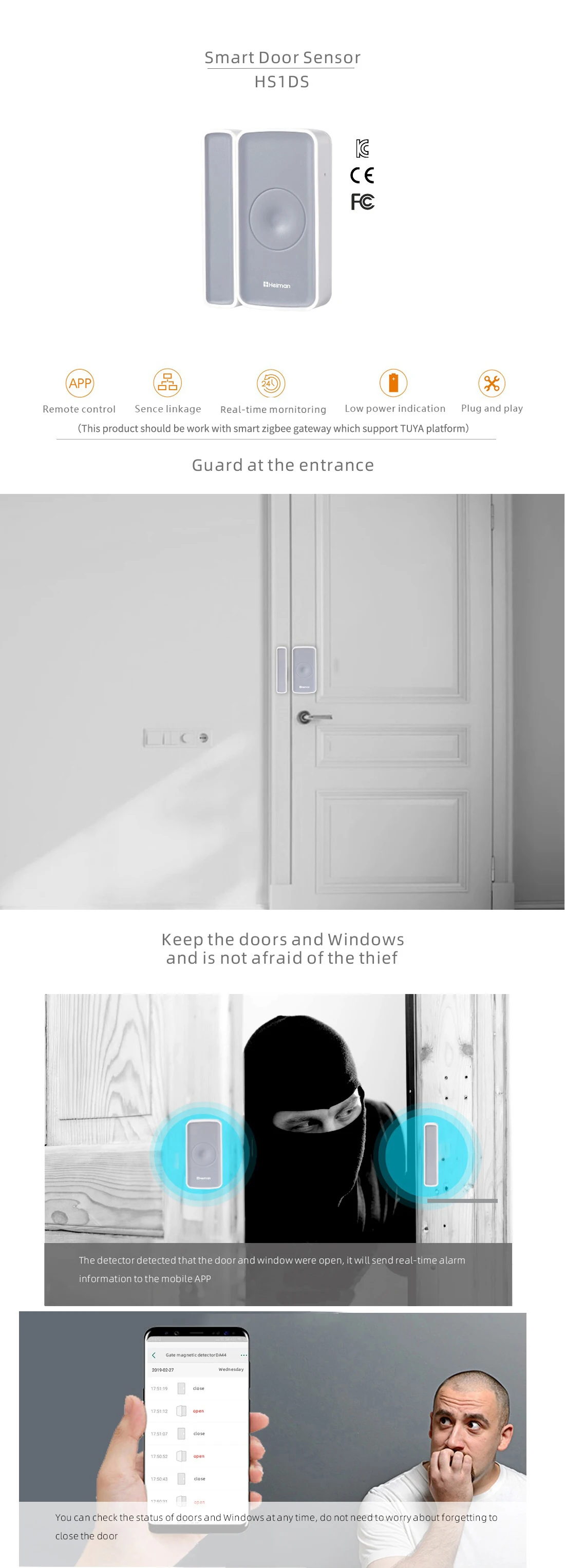 Wireless Door And Window Magnetic Sensor Alarm Zigbee 3.0 Door/ Window ...