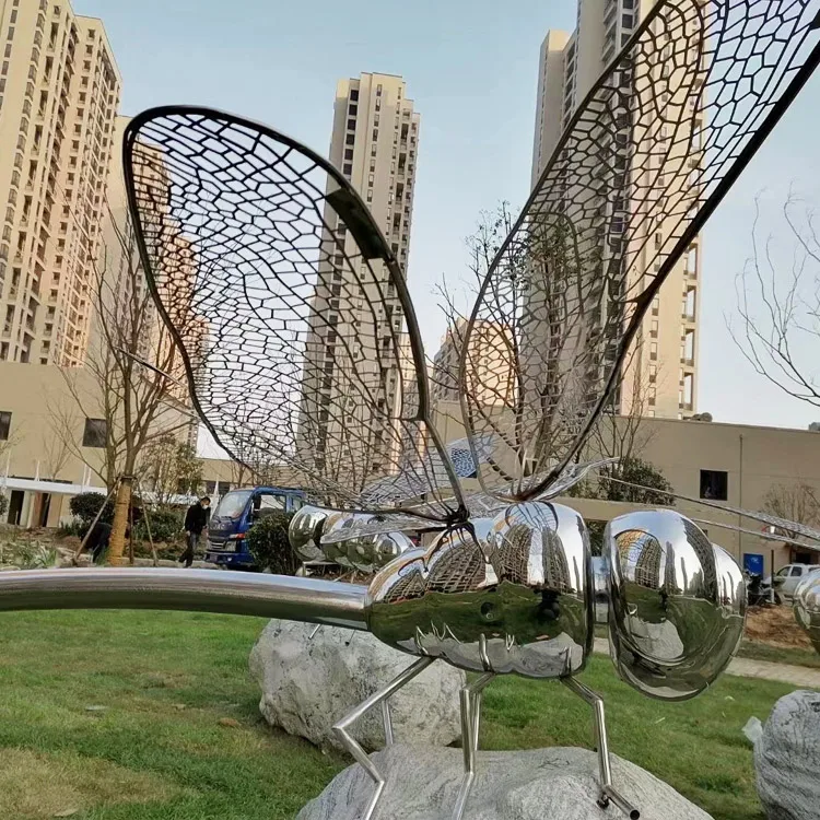 Outdoor Metal Insect Statue Stainless Steel Dragonfly Sculpture For ...