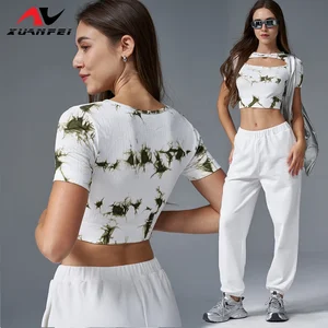 Wholesale Jacquard Fashion Crop Front Sexy Womens Pilates Top Design Colorful Tie Dye Print Top