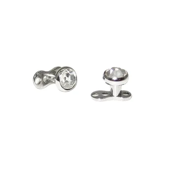 Implant Grade Titanium Internally Threaded 3 Hole Dermal Anchor With 3-5mm Rise and Steel Flat Bezel Set Crystal Top