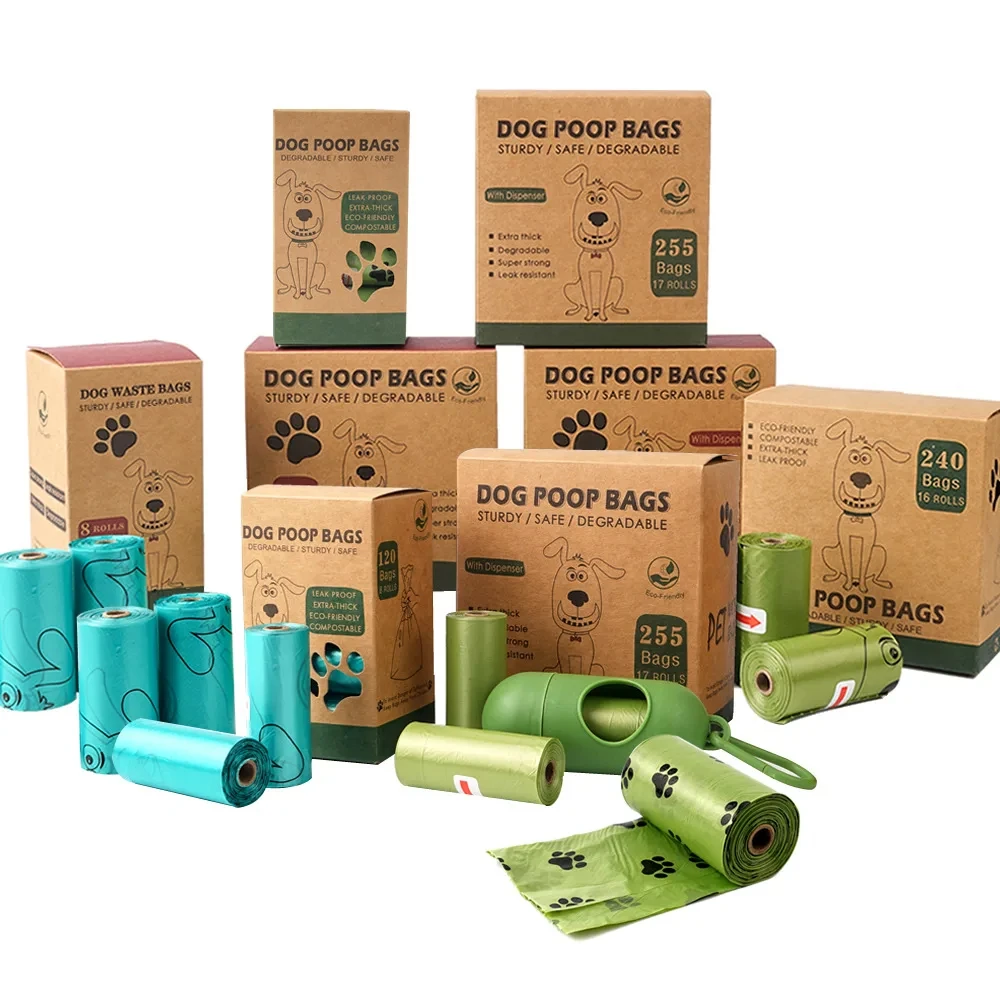 Custom Poop Bag Bulk Biobase Scented Poo Bag Degradable Cat Waste Biodegradable Dog Poop Bags for Pet Cleaning Grooming