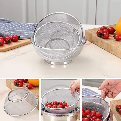 Cestello Scolapasta In Acciaio Inox 18 Cm: Colino A Maglia Fine Per Lavare Riso, Frutta E Verdura (con Orecchio Per Appendere)