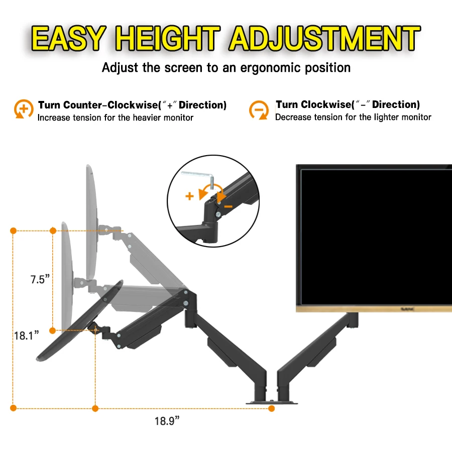 Dual Adjustable Monitor Stand with C Clamp, Grommet Mounting for 17 to ...
