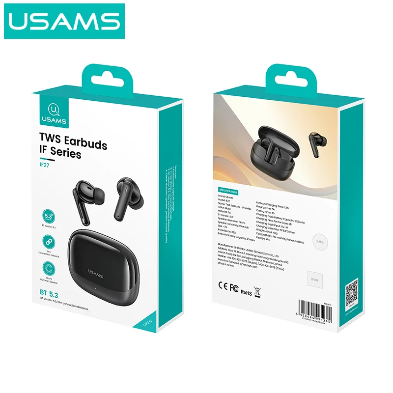 USAMS IF27 Cheap Touch Control Smart Handfree Wireless Earbuds Bluetooth Waterproof Gaming In-Ear Headphones Earphones