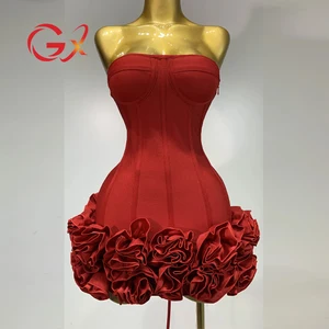 GX1901A Luxury Quality Women Clothing Boutique Sexy Sleeveless Tube Floral Party Dress Slim Fit Bandage Evening Mini Dresses