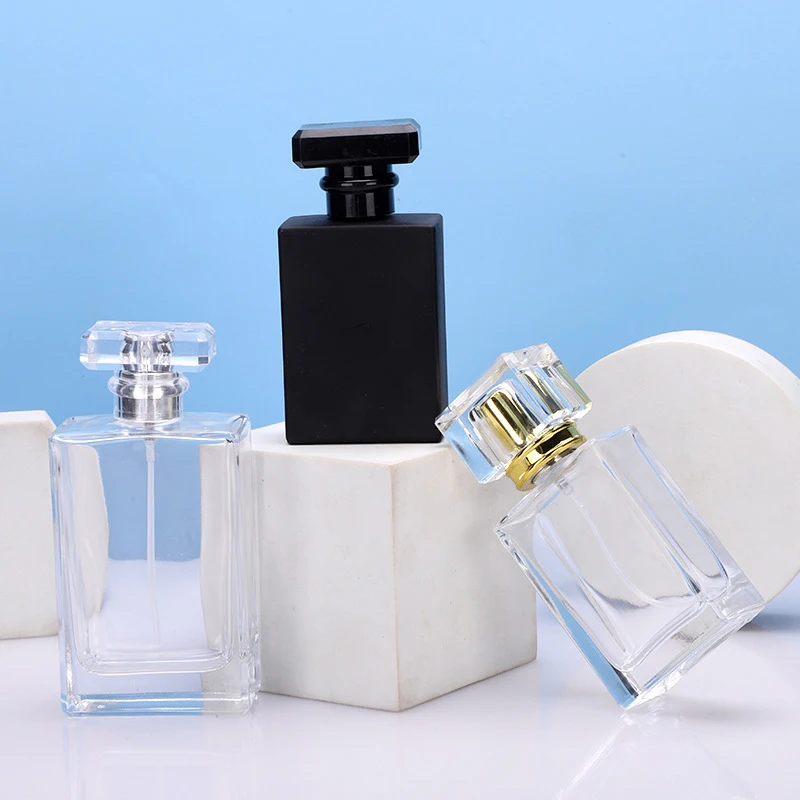 oz Luxury Perfume Spray Bottle Fine Mist Clear Glass 50ml 100ml Empty  Black Square Perfume Bottle With Acrylic Cap