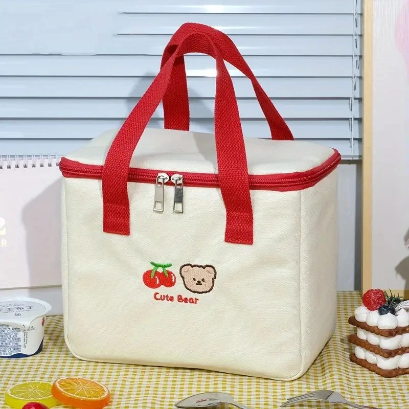 Student Waterproof Tote Insulated Thermal Food Cute Canvas Cooler Lunch Bag