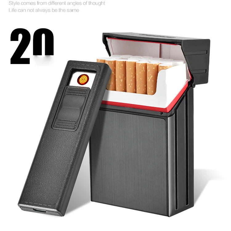 focus cigarette case lighter replacement FOCUS 20 Pcs Cigarettes Men's Cigarette case Detachable Rechargeable Usb  Lighter