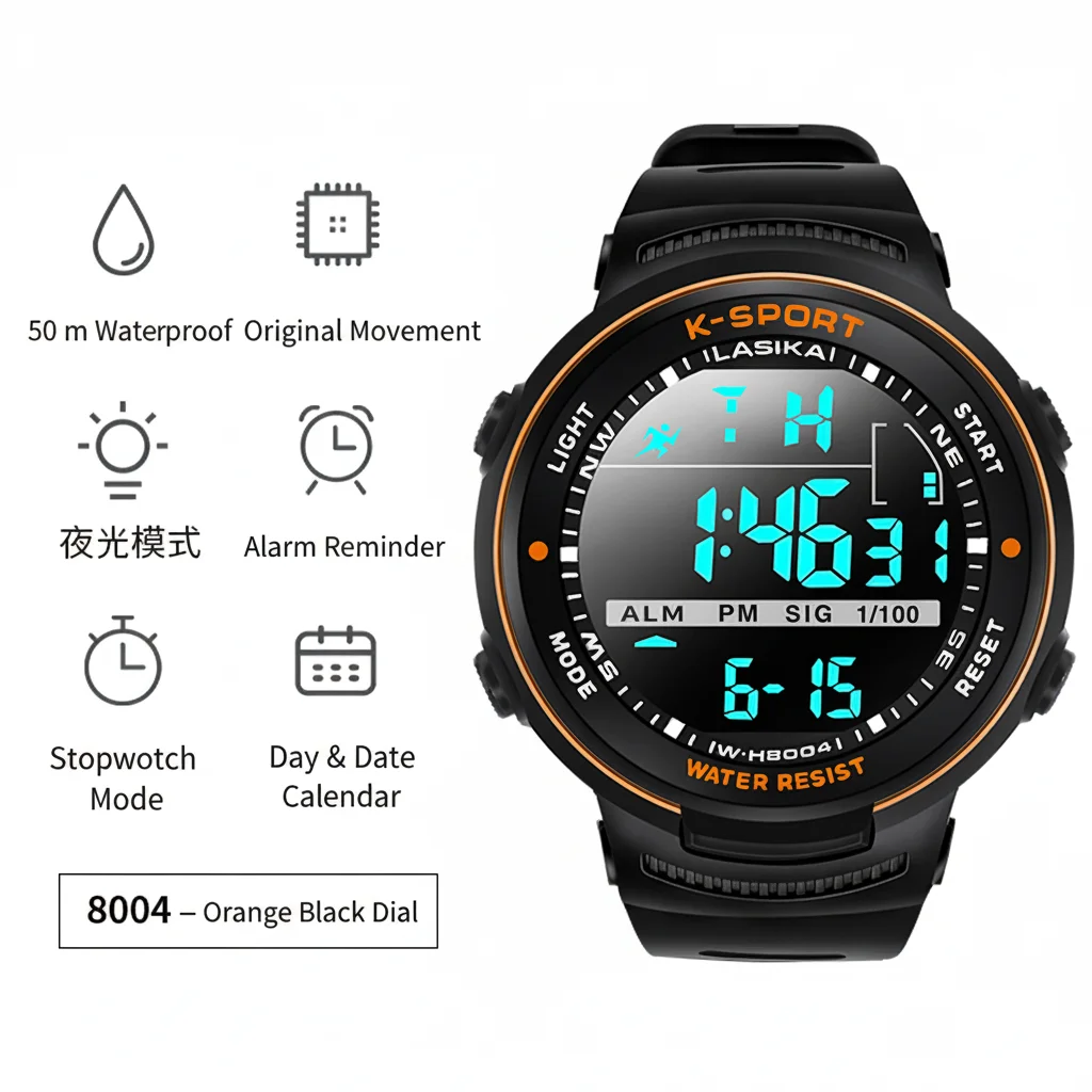 IMIKEYA Orologio digitale sportivo luminoso per studenti con cinturino