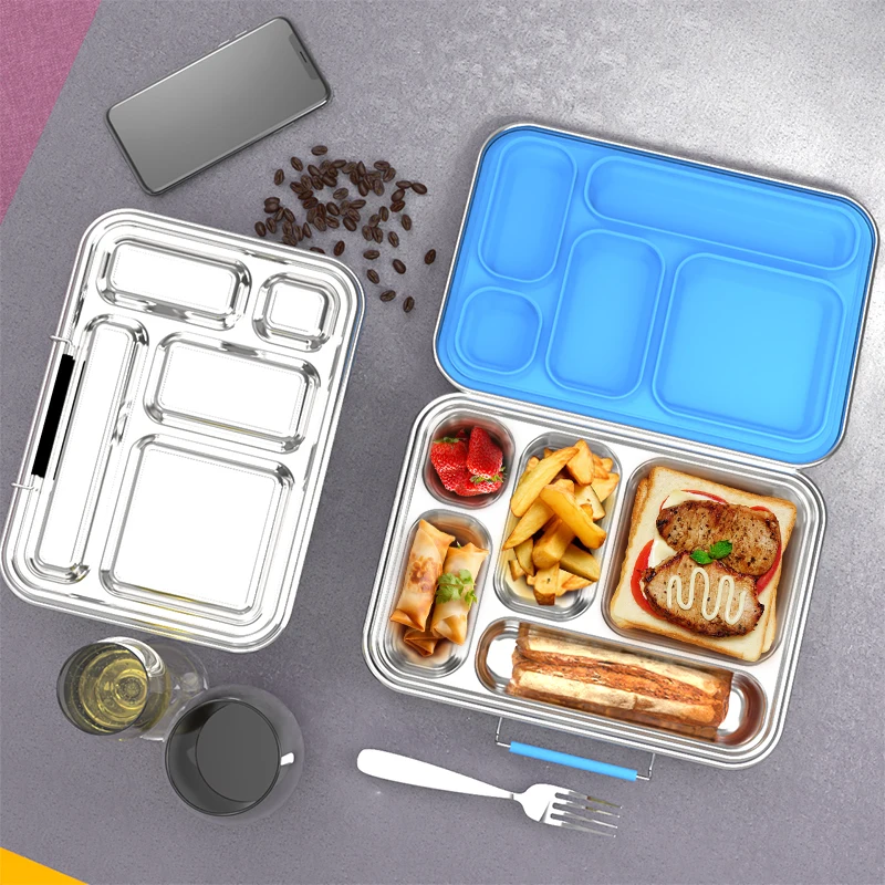 2024 Aohea New Style 304 2 5 Compart Stainless Steel Compartment Airtight Food Container Leakproof Wholesale Bento Lunch Box