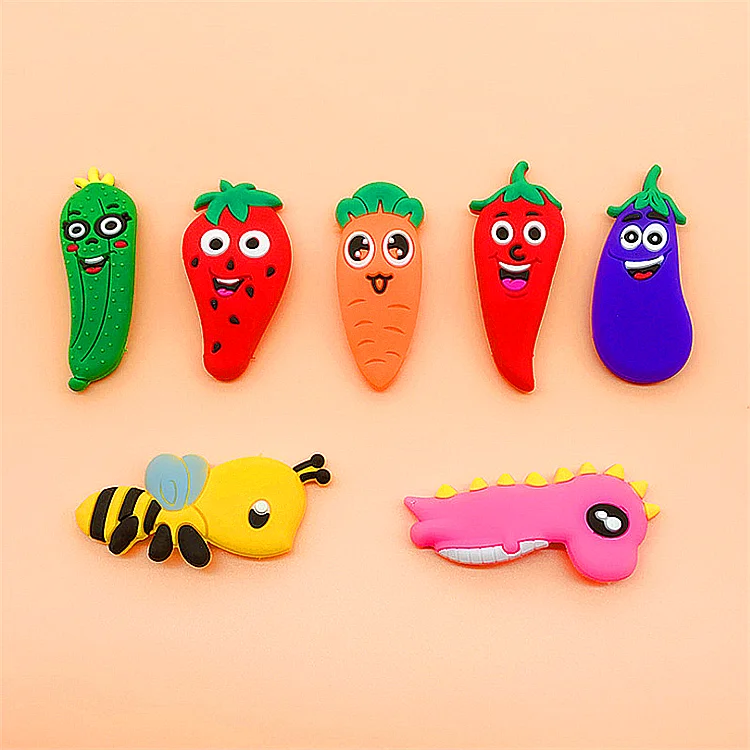 Модная резиновая заколка для волос из ПВХ с мультяшными фруктами 3D или 2D на заказ заколки девочек малышей