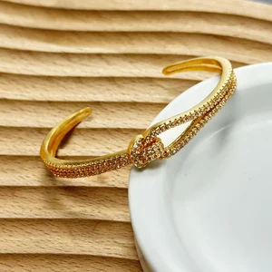 Fine Jewelry Women Gold Plated Alloy Custom Diamond Zircon Knot Cuff Ladies Bracelets and Bangles Lucky Knot Bracelet