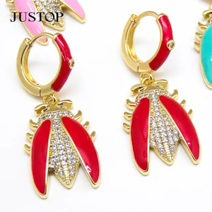 Fashion High Quality Brass Gold Plated Hollow Elegant Insect Shape Hoop Pendant Earrings for Girls