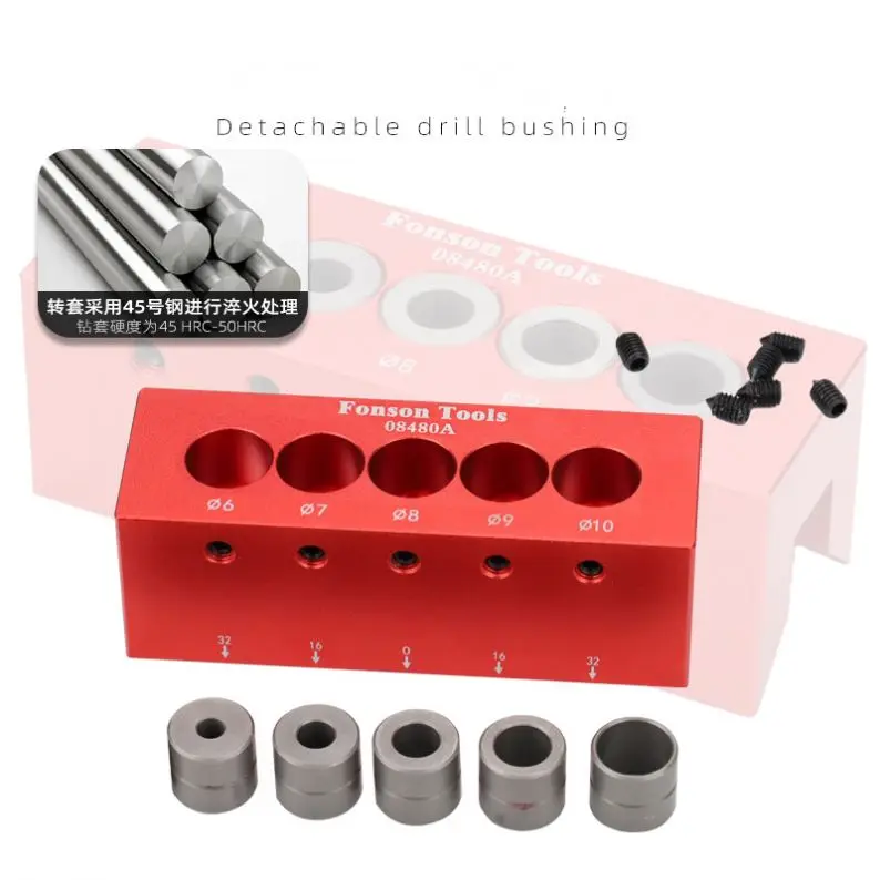 TEBAK W-124 Woodworking Joints Tools 6/7/8/9/10mm 5 Holes Centering Drill Jig Aluminum Doweling Jig Step Drill Guide Dowel Jig