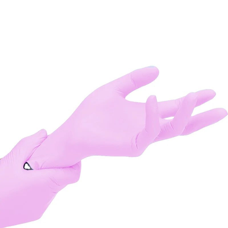 Pink Beauty Salon Disposable White Pure Nitrile Gloves Latex Free Powder Free Low Price