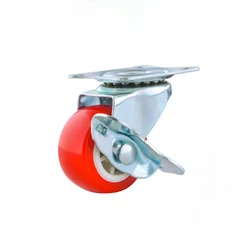 LIght weight small casters 1.5 inch 2 inch custom size red pu wheel and steel plate small caster wheels NO 3