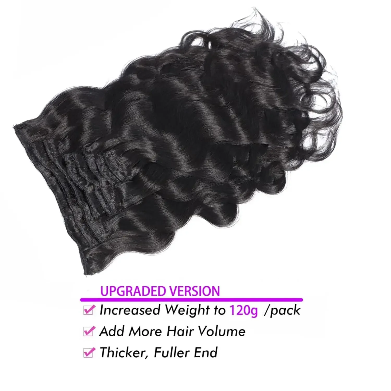 Clip-In-Haarverlängerungen aus Echthaar, gewellt, natürliches Schwarz, gewellt, 10-26 Zoll, 8 Stück, 120 g_voghion.com