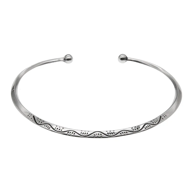 Solid 925 Sterling Silver Bangles - Vintage Double Wave