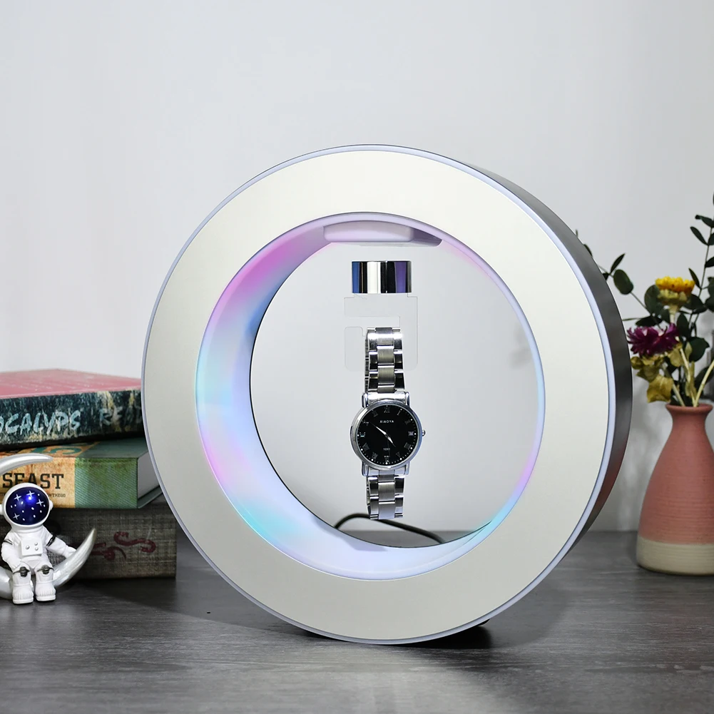 Unique Magnetic Levitating Floating Rotating Display Racks Levitating Watch Stand Display with Led Light